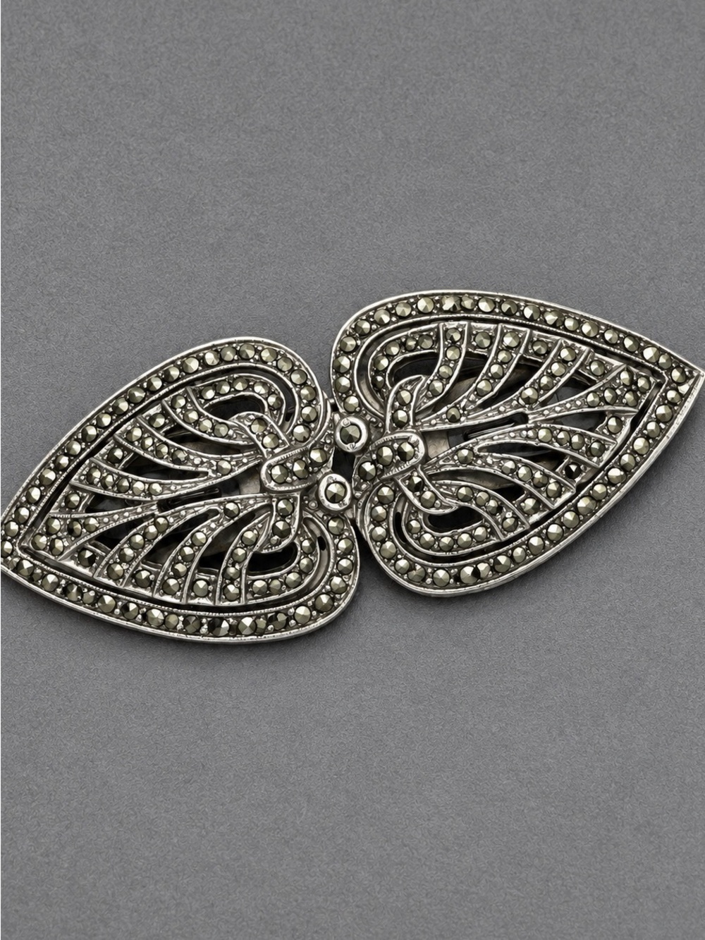 Antique Duet Brooch / Dress Clips Marcasites #cz366